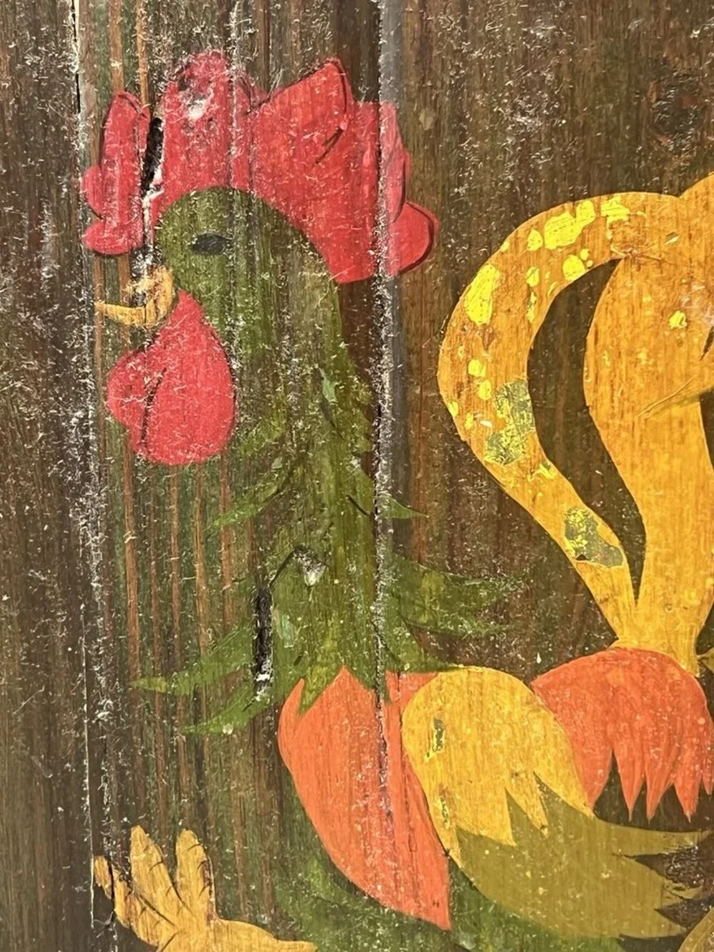 Vintage Hand Painted Rooster Wood Plaque Wall Decor Rustic Folk Art Farmhouse